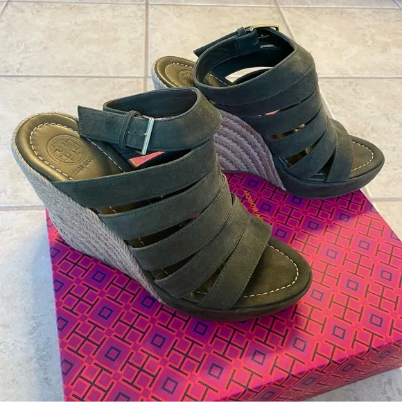 Tory Burch Bailey Multi-Strap Espadrille Wedge 110mm Banana Leaf Suede - Picture 5 of 12